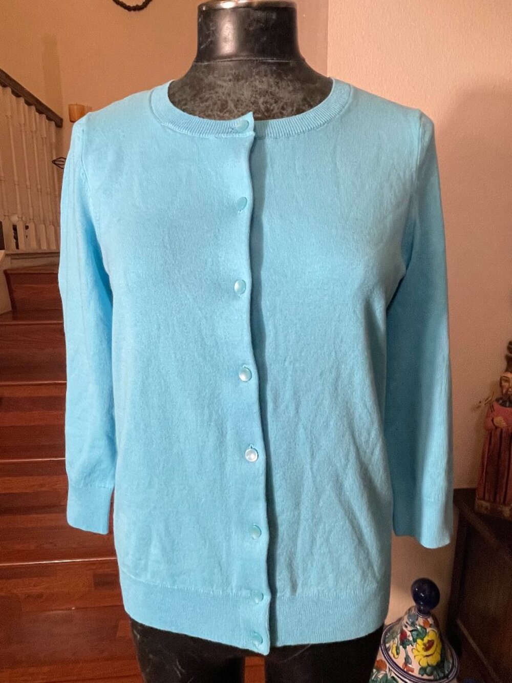 Talbots Light Aqua Pima Cotton Women's Button Front Cardigan Sweater Size Large